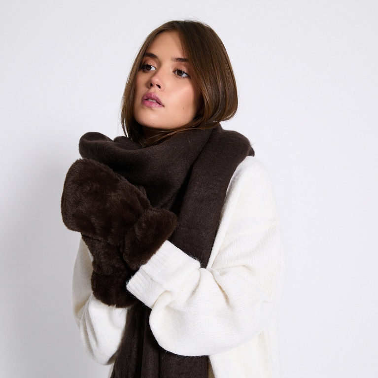 Faux fur mittens "Fideli Thumb" Brown
